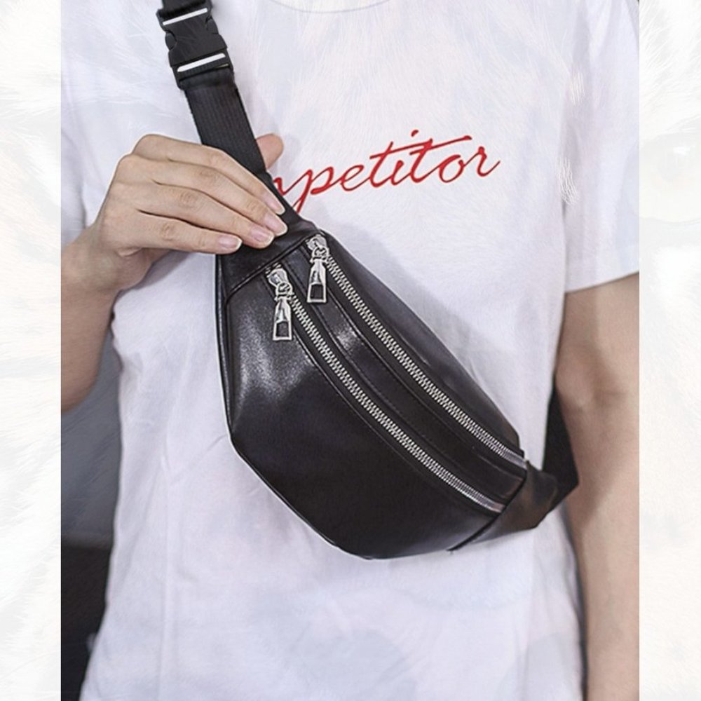 New Men Double Zipper Waist Bag 168